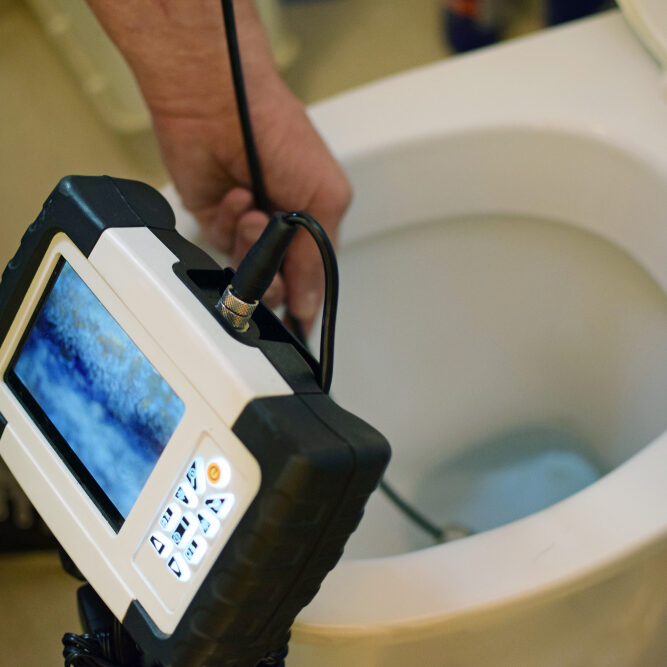 Checking,Clogged,Toilet,Pipe,With,Inspection,Camera.
