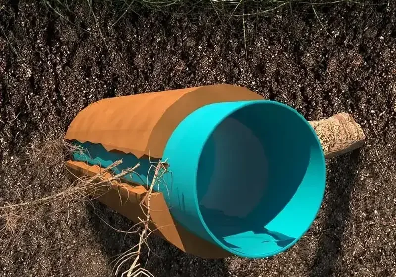 Underground pipe with roots