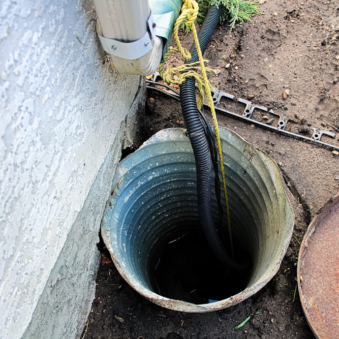 An,Exterior,Sump,Pump,Installed,Next,To,A,House