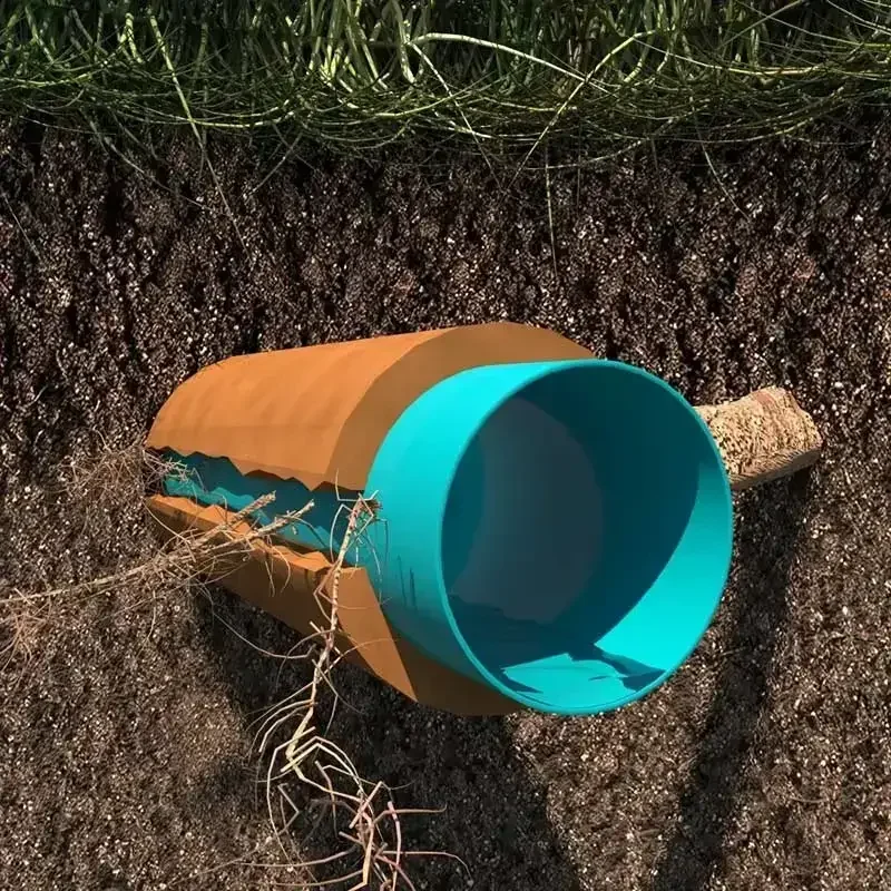 Underground pipe with roots